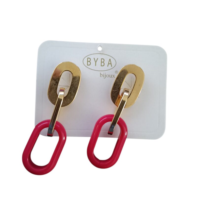 Byba Bijoux Orecchini pendenti in resina fuxia e metallo color oro