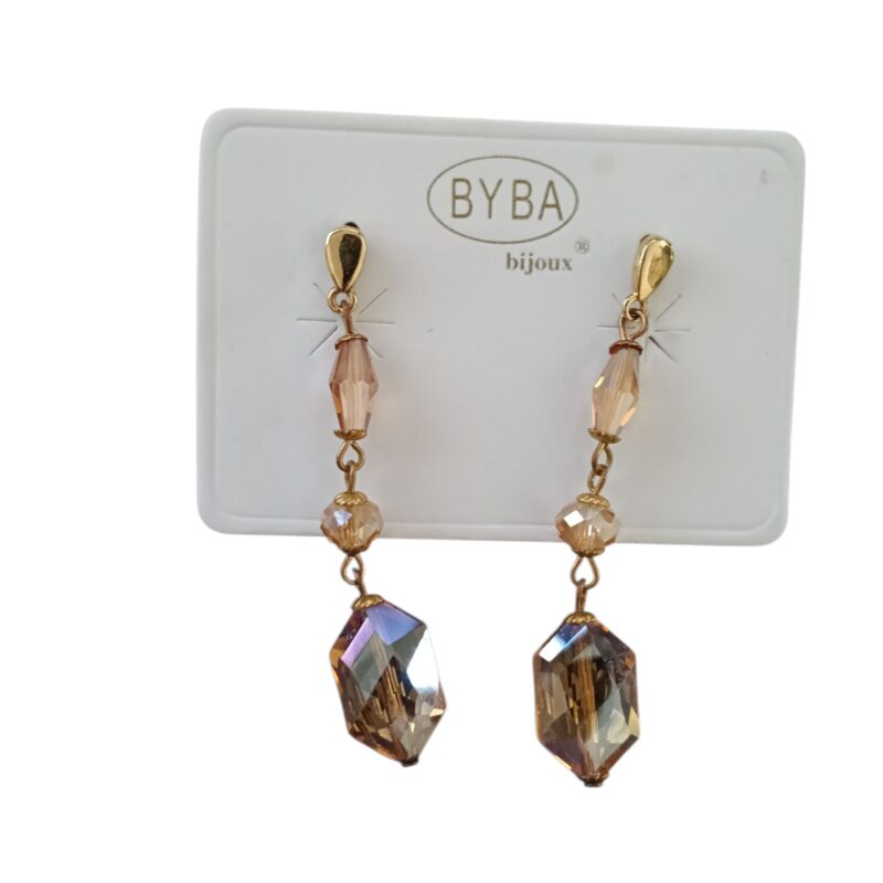 BYBA BIJOUX ORECCHINO PENDENTE IN METALLO DORATO E VETRO AMBRATO