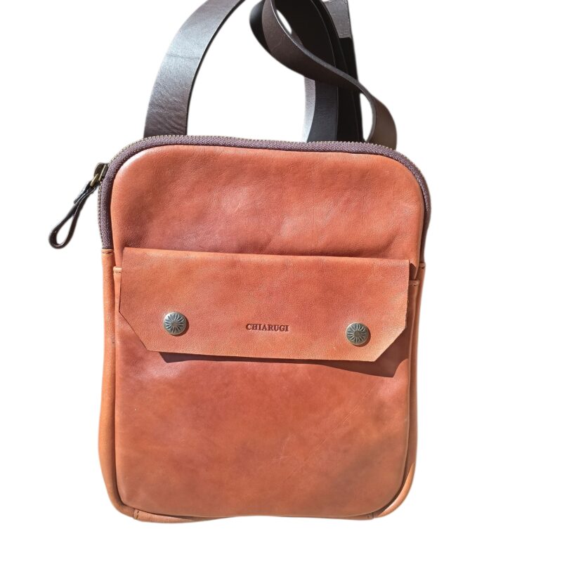 CHIARUGU FIRENZE BORSELLO OLD TUSCANY UOMO CON TRACOLLA VERA PELLE COLOR CUOIO